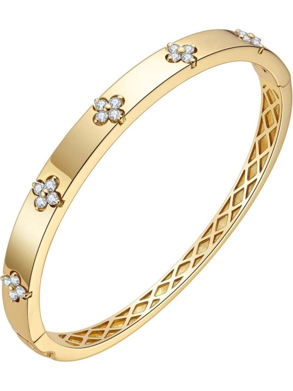 14K Gold Plated Clover Cuff Bracelet with Moissanite for Elegant Women’s Style